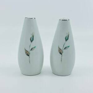Vintage 1950s Japan White Dawn Rose Salt & Pepper Shakers Kitchen Storage Set